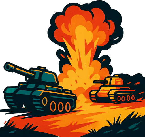 Bir tank savaşı temalı arkaplan görseli hazırla görselde 2 tank olsun ve bu 2 tankın önündeki 1 tankı yakalamaya çalışsın..
In-Game asset.  2d.  High contrast.  No shadows