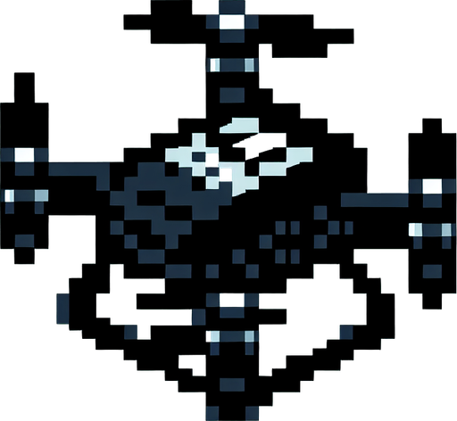 Cartoon. 8-bit. Delivery dron. Black color. In game asset. No shadow. Single Game Texture. In-Game asset. 2d. Blank background. High contrast. No shadows.