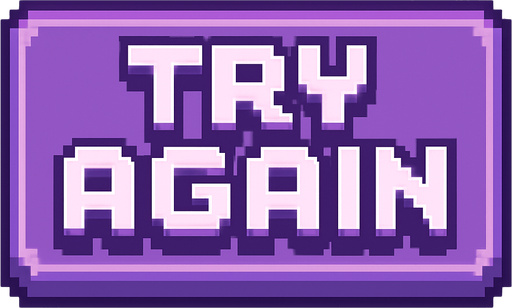 Pixel art “Try Again” button, retro arcade style, purple tones, soft shadows, chunky text, fits rhythm game UI..
In-Game asset.  2d.  High contrast.  No shadows