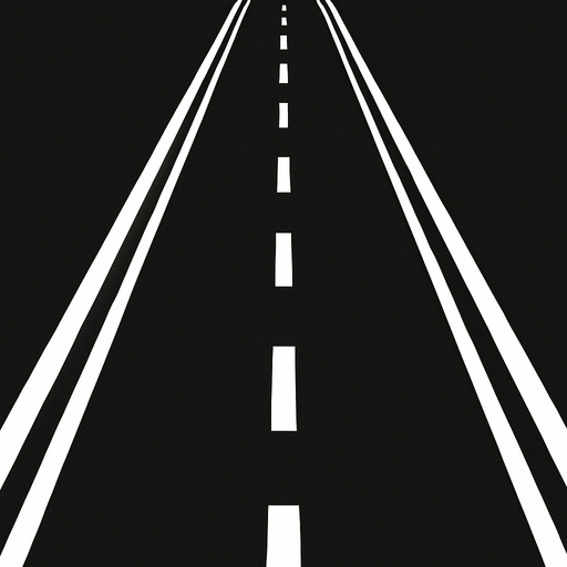4 şeritli beyaz aralıkli çizgili uzun yol.
In-Game asset.  2d.  High contrast.  No shadows