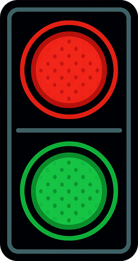 un semaforo conn solo rojo y verde.
In-Game asset.  2d.  High contrast.  No shadows