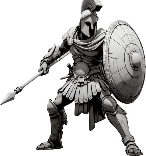 An animated image of an ancient greek warrior.
Single Game Texture. In-Game asset. 2d. Blank background. High contrast. No shadows.