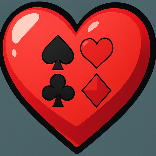 Add an icon of the four card suits in the center of the heart. Anime style.