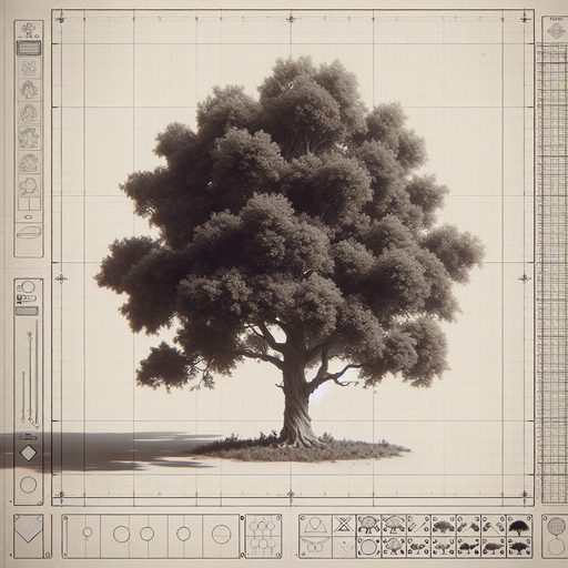 tree.
Single Game Texture.  In-Game asset.  2d.  Blank background.  High contrast.  No shadows
