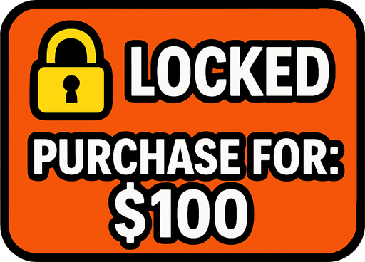 Padlock button that says *locked* Purchase for: $100.
In-Game asset.  2d.  High contrast.  No shadows