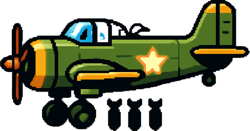 2d side scroller classic air plane bomber ww2.
In-Game asset.  2d.  High contrast.  No shadows