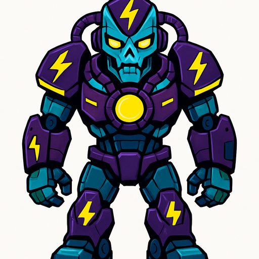different cyborg electro enemy from the front side facing camera. HD colors. separated
In-Game asset.  2d.  High contrast.  No shadows