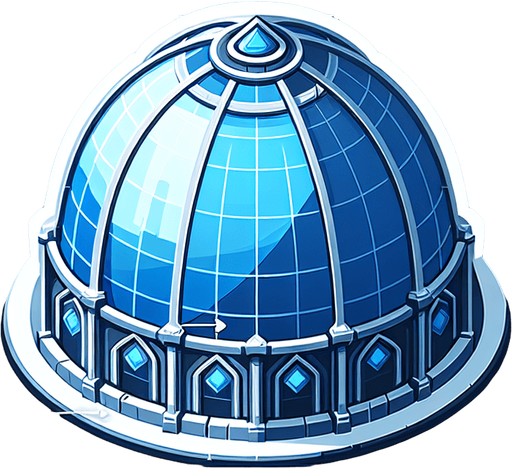 A blue transparent dome type shield. Simple graphics. Low details.
Single Game Texture. In-Game asset. 2d. Blank background. High contrast. No shadows.