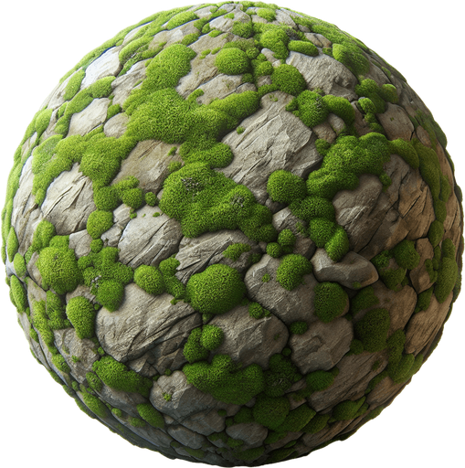 una piedra redonda musgosa.
Single Game Texture.  In-Game asset.  2d.  Blank background.  High contrast.  No shadows