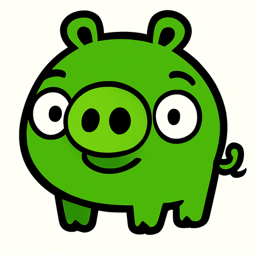 a grene pig.
In-Game asset.  2d.  High contrast.  No shadows