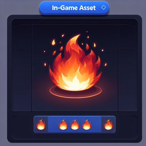 fire.
In-Game asset. 2d. Blank background. High contrast.