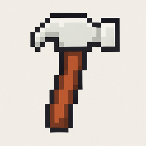 martillo, pixel art, mango marrón, cabeza blanca, mazo de construcción.
In-Game asset.  2d.  High contrast.  No shadows