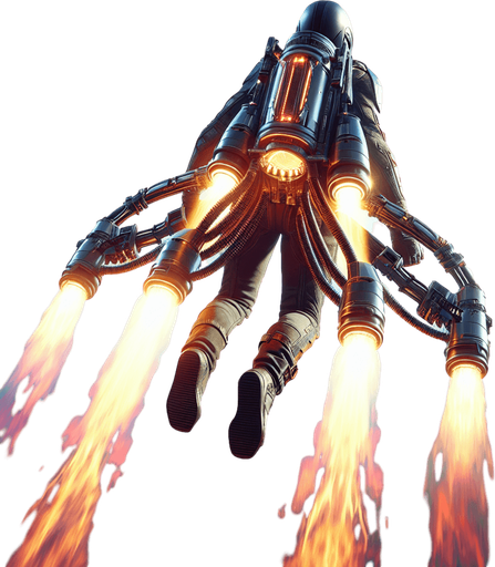 person with jet pack going straight
Single Game Texture.  In-Game asset.  Blank background.  High contrast