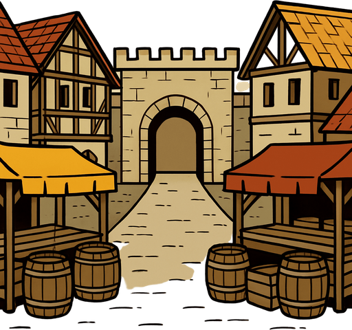 medieval basic city trade ui background.
In-Game asset.  2d.  High contrast.  No shadows