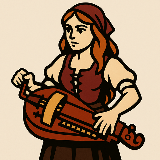 Hurdy gurdy girl.
In-Game asset.  2d.  High contrast.  No shadows
