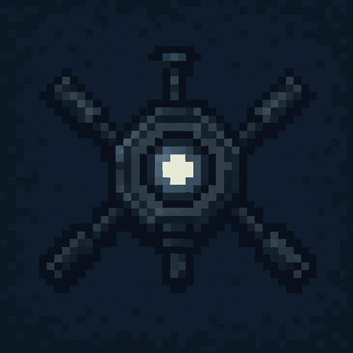 top down image of a combat drone with a white light on top, pixel art.
In-Game asset.  2d.  High contrast.  No shadows