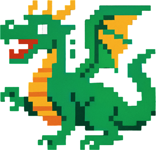 Dragon 8 bit.
In-Game asset.  2d.  High contrast.  No shadows