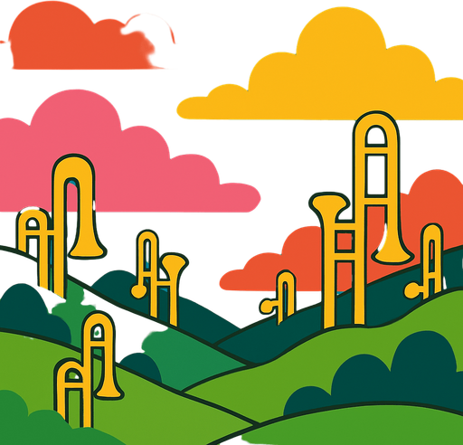 make a episode complete background for trambone game but without any text..
In-Game asset.  2d.  High contrast.  No shadows