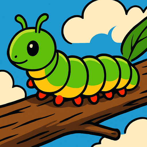 gambar anime ulat caterpilar di batang pohon.
In-Game asset.  2d.  High contrast.  No shadows