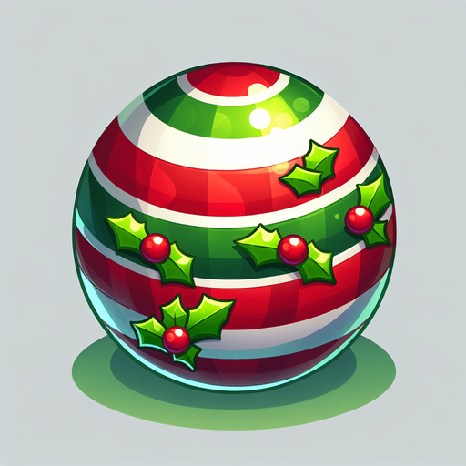 Ball with Christmas skin. Cartoon. Single Game Texture. In-Game asset. 2d. Blank background. High contrast. No shadows.
