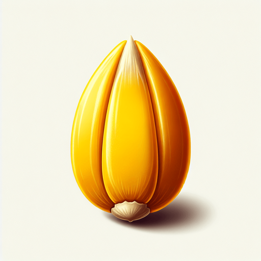 A single yellow corn seed..
Single Game Texture. In-Game asset. 2d. Blank background. High contrast. No shadows.