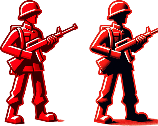 a red toy soldier Single Game Texture. In-Game asset. 2d. Blank background. High contrast. No shadows.