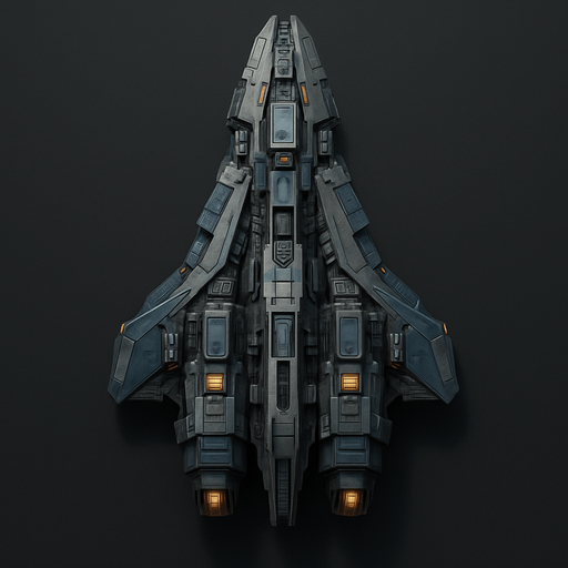 Uzay temalı Savaş Gemisi, gerçekçi, yazısız üstten görünüm. 
In-Game asset.  High contrast.  No shadows