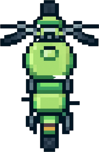 Draw 2d pixel motorciycle top view light green..
In-Game asset.  2d.  High contrast.  No shadows