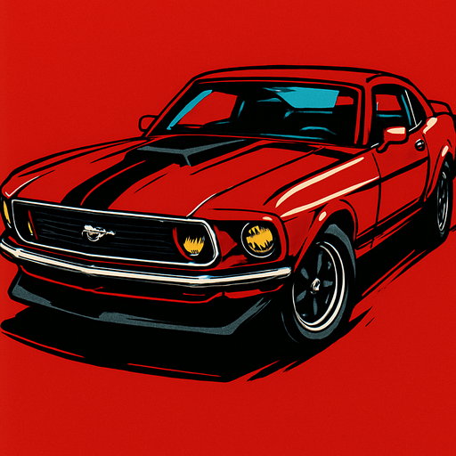 red mustang with tekken style.
In-Game asset.  2d.  High contrast.  No shadows. tekken style. tekken style