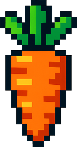 8 bit carrot.
In-Game asset.  2d.  High contrast.  No shadows