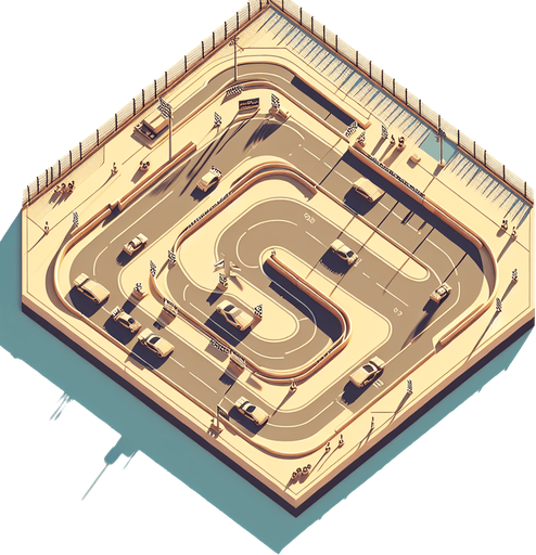 Race track top view.
Single Game Texture. In-Game asset. 2d. Blank background. High contrast. No shadows.