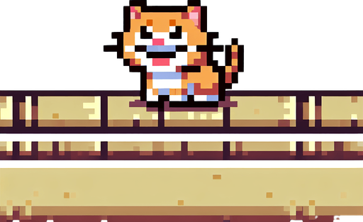 8-bit. Cartoon. Funny. Stray cat. In game asset. No background. No shadow. High quality. Single Game Texture. In-Game asset. 2d. Blank background. High contrast. No shadows.