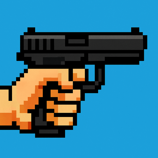 un puño agarrando un arma hecho con pixeles y de perspectiva lateral.
In-Game asset.  2d.  High contrast.  No shadows