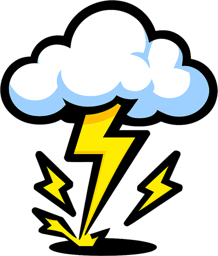 A 2D Survivor.io style lightning strike from a cloud in the sky to the ground, made by HABBY PTE. LTD..
In-Game asset.  2d.  High contrast.  No shadows