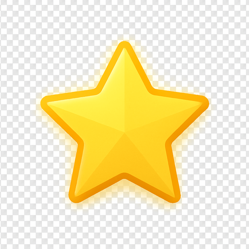 golden star icon, minimalistic, clean flat style, topdown perspective, no shadows, smooth edges, soft glow effect, transparent background.
In-Game asset.  2d.  High contrast.  No shadows