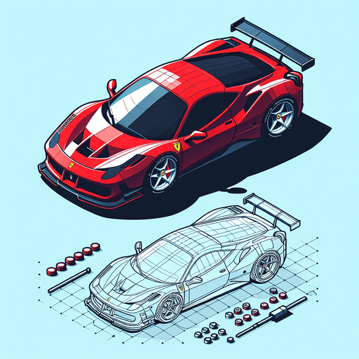 Ferrari car.
Single Game Texture. In-Game asset. 2d. Blank background. High contrast. No shadows.