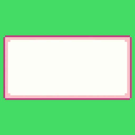 Diseña exclusivamente un cuadro de diálogo de color blanco de 2048 x 684 píxeles y esquinas en ángulo recto, evocando la estética romántica y juvenil de una novela ligera escolar, todo en estilo pixel art. No debe incluir ninguna otra funcionalidad. Detrás hay un fondo de color verde croma.