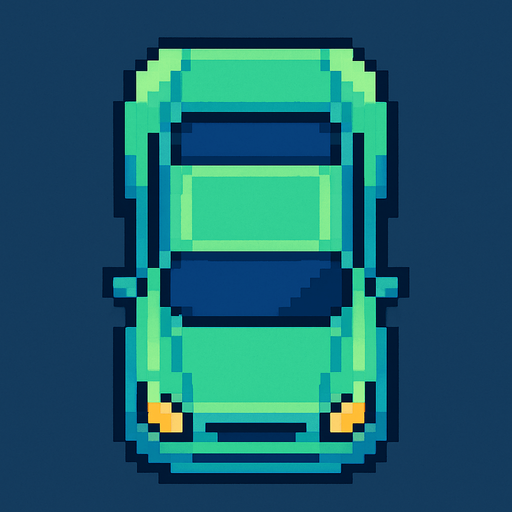 Draw 2d pixel car top view blue+light green..
In-Game asset.  2d.  High contrast.  No shadows