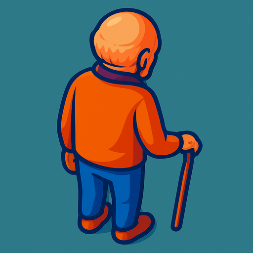 An old man with a cane. No hat.