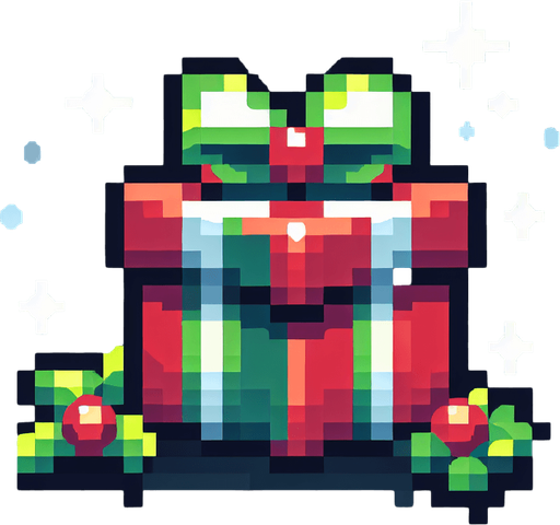pixel art of a christmas present. Single Game Texture. In-Game asset. 2d. Blank background. High contrast. No shadows.