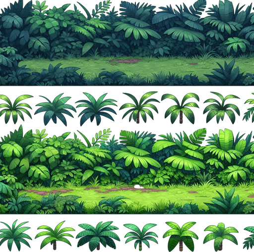 jungle grass.
Single Game Texture.  In-Game asset.  2d.  Blank background.  High contrast.  No shadows
