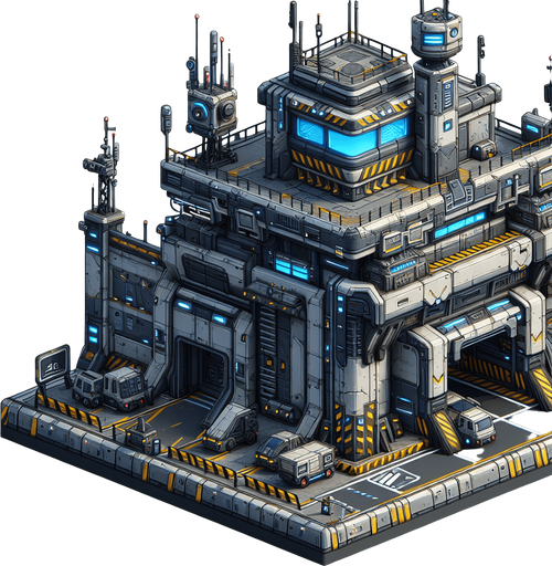 defense_station.
Single Game Texture.  In-Game asset.  2d.  Blank background.  High contrast.  No shadows