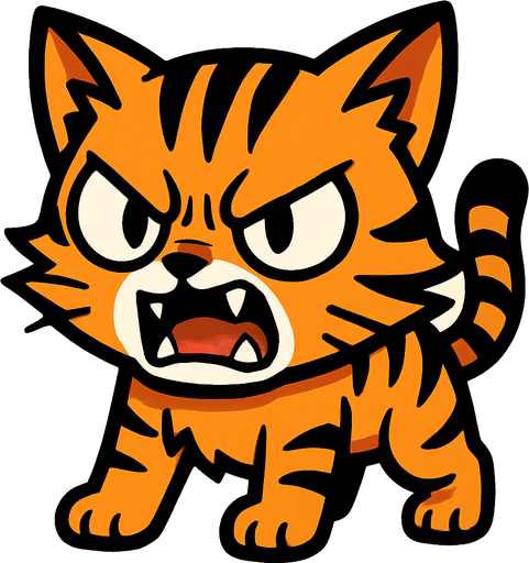 An angry but cute wild cat manga cartoon style.
In-Game asset.  2d.  High contrast.  No shadows