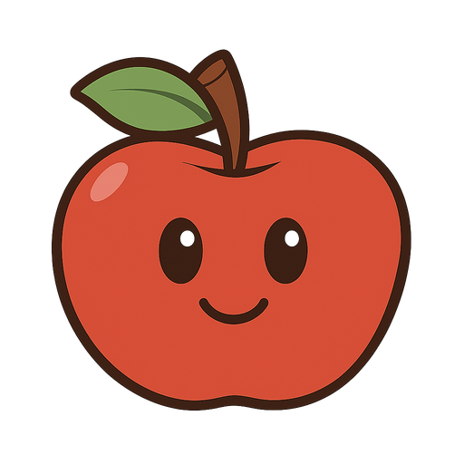 Cartoonish apple. No background. Transparent background. Blank background. No shadows. 2d. In-Game asset. flat