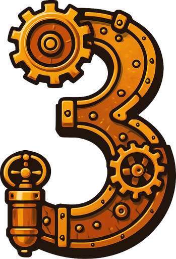 numero 3 en estilo steampunk.
In-Game asset.  2d.  High contrast.  No shadows