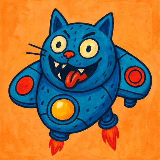 crazy blue cat spaceship top view.