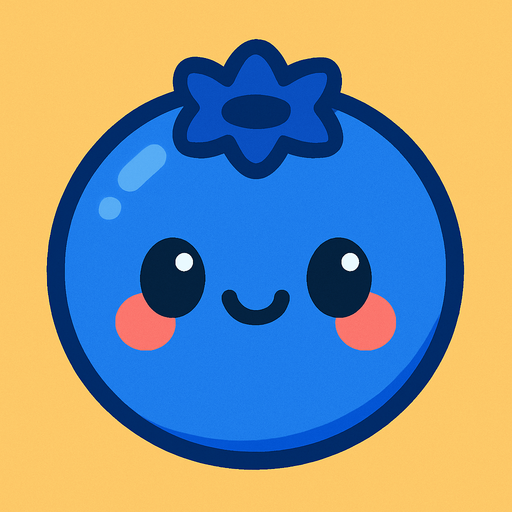 Blueberry with cute face.
In-Game asset.  2d.  High contrast.  No shadows