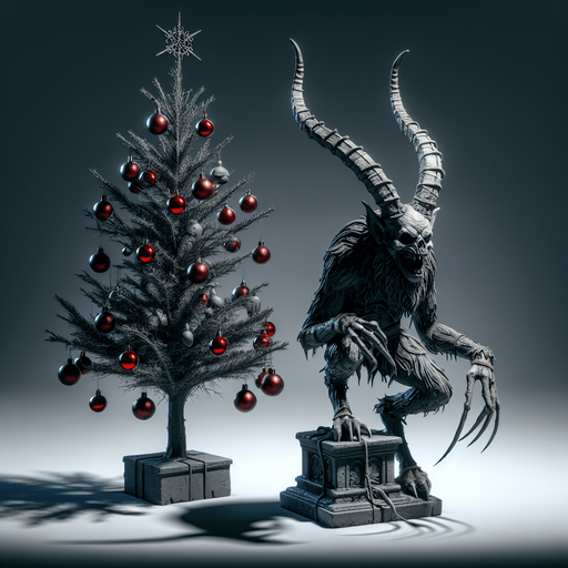 Eerie Christmas-inspired krampus statuette similar to a resident evil asset
Single Game Texture. In-Game asset. 2d. Blank background. High contrast. No shadows.