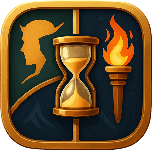 Modern App Store icon, high definition, square with rounded corners, for a game titled "Myths of the West" and with the description "A timed Tolkien Lore quiz with 9 questions of increasing difficulty, randomized options, and a tap-to-play start. Score is based on correct answers and time left.". No text on icon!