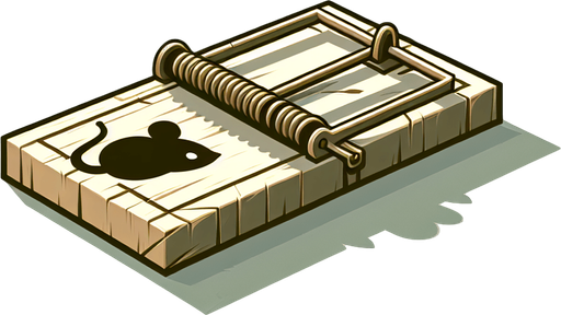 Mouse trap, side view, cartoon Single Game Texture. In-Game asset. 2d. Blank background. High contrast. No shadows.